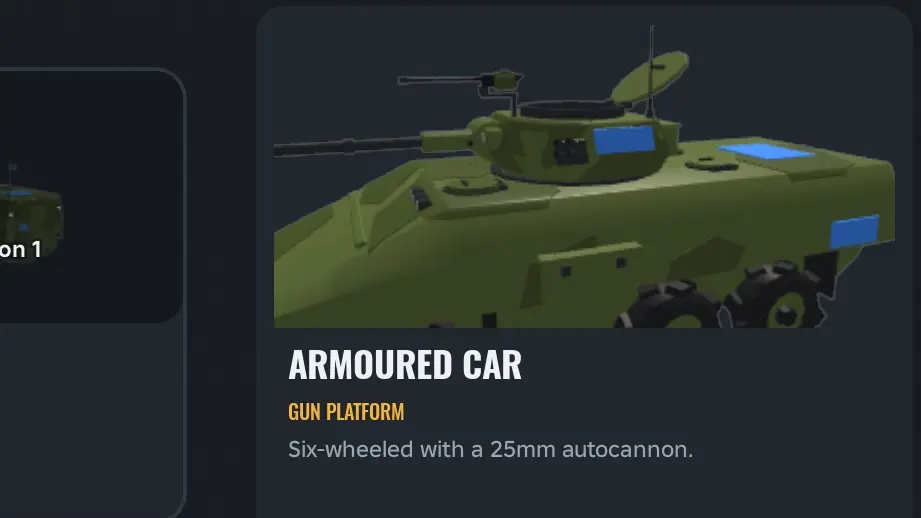 Army Commander Tycoon Armour Depot units: Armoured Car, APC and IFV