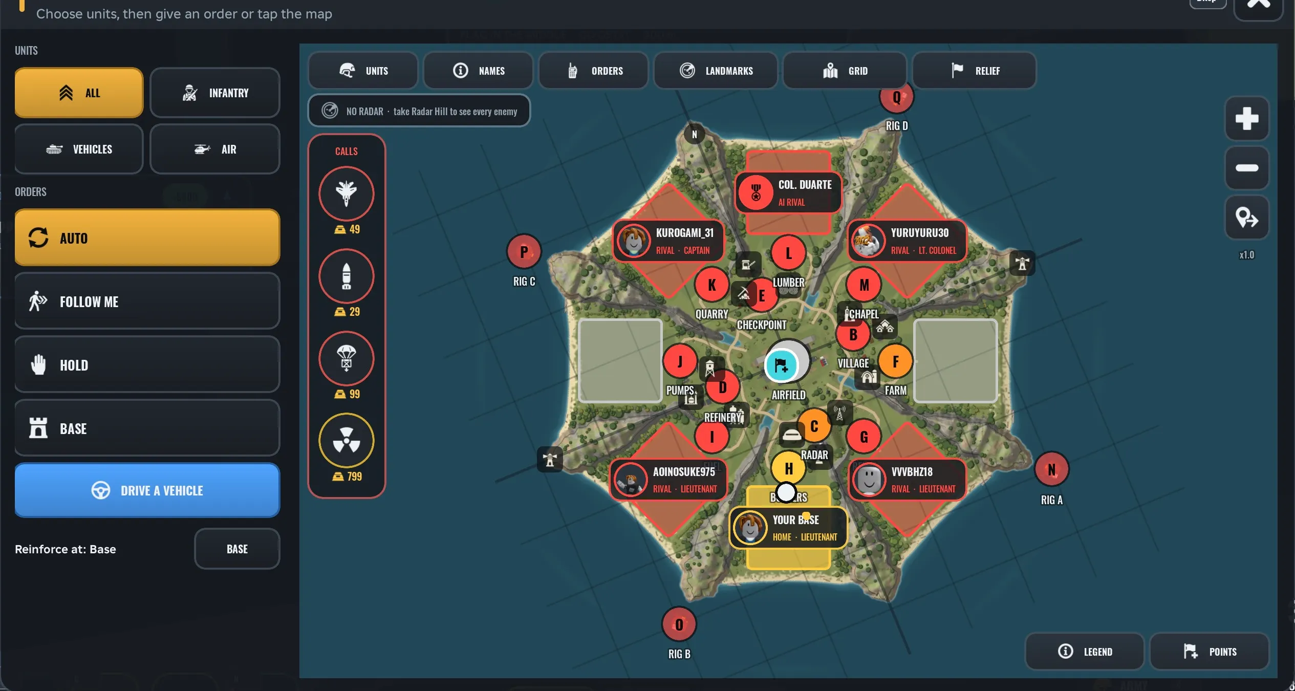 Army Commander Tycoon COMMAND map with capture points, AI rivals and Gold calls