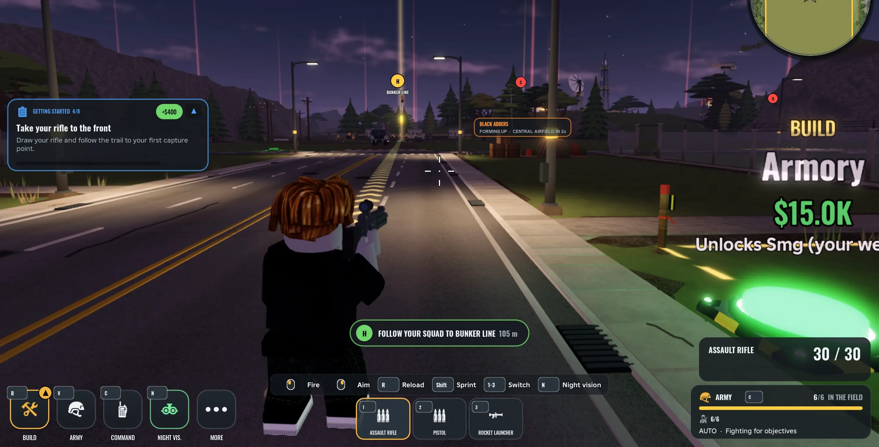Army Commander Tycoon gameplay following the yellow trail to Bunker Line