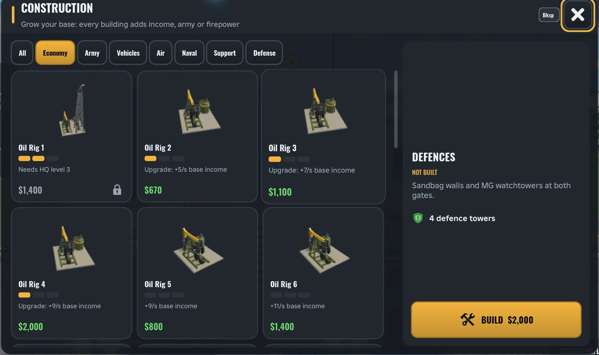 Army Commander Tycoon four Oil Rigs built